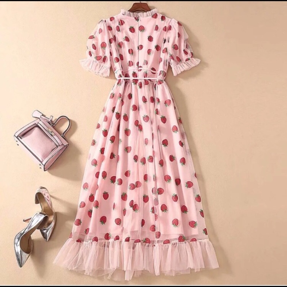 New Glitter Strawberry Summer Tulle Dress S: Small - Picture 8 of 15